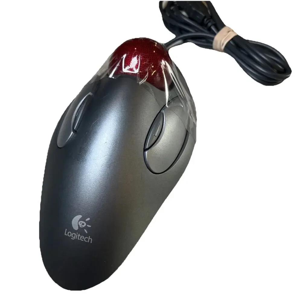 Logitech T-BC21 USB Wired Optical Trackman Red Marble Mouse Trackball